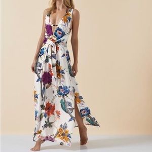 Reiss - ONLY BLACK LEFT LILIANA Ecru plunge maxi dress - NEW
